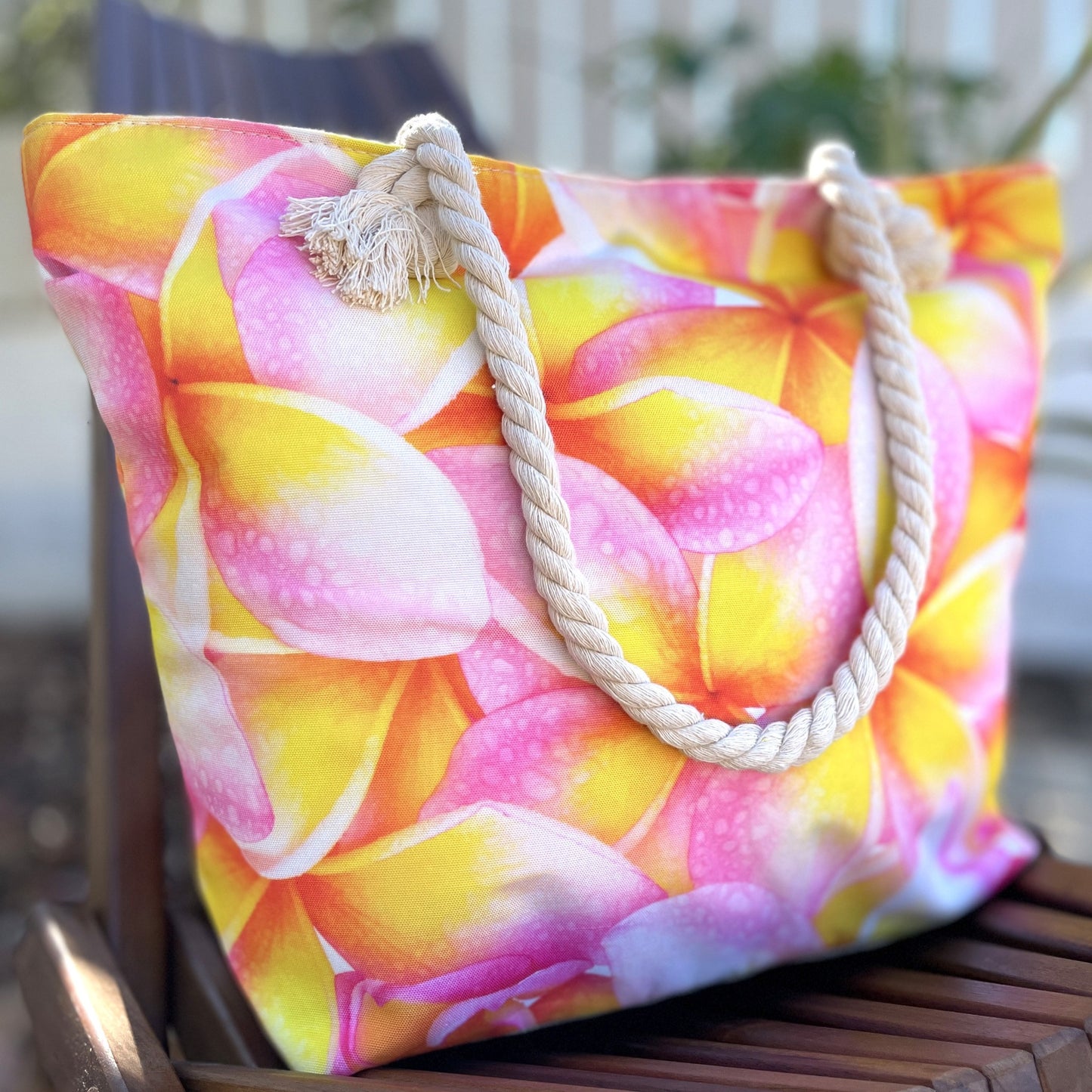 Plumeria Bouquet Rope Tote