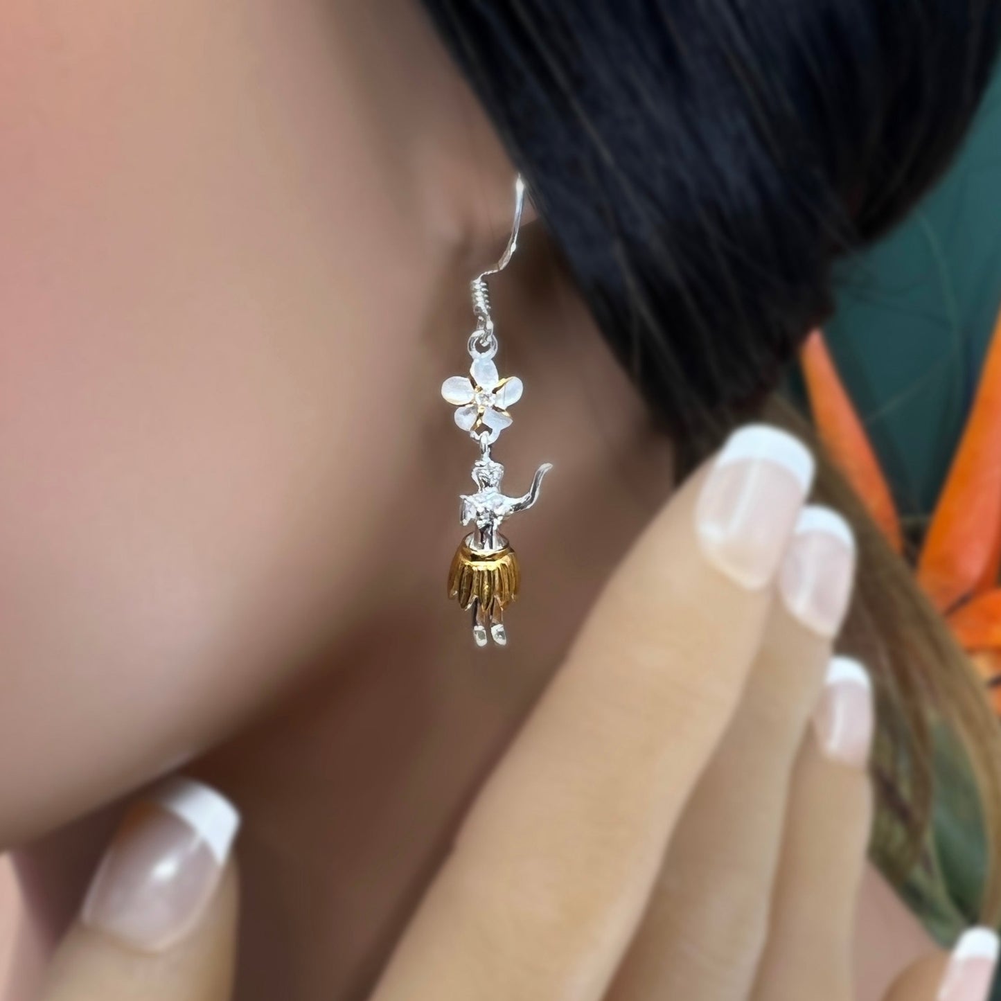 Hula Girl Wahine Two Tone Earrings