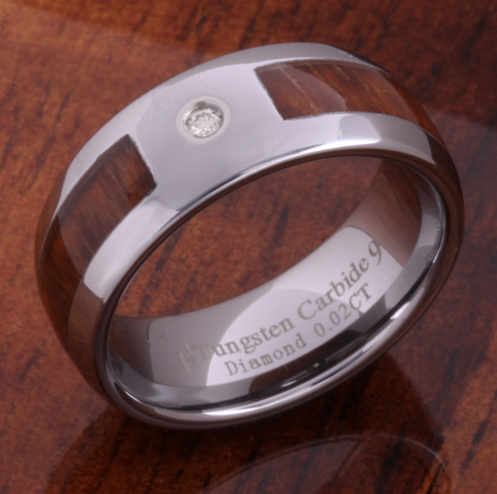 Koa Cubic Zirconia Tungsten Ring closeup of inside 