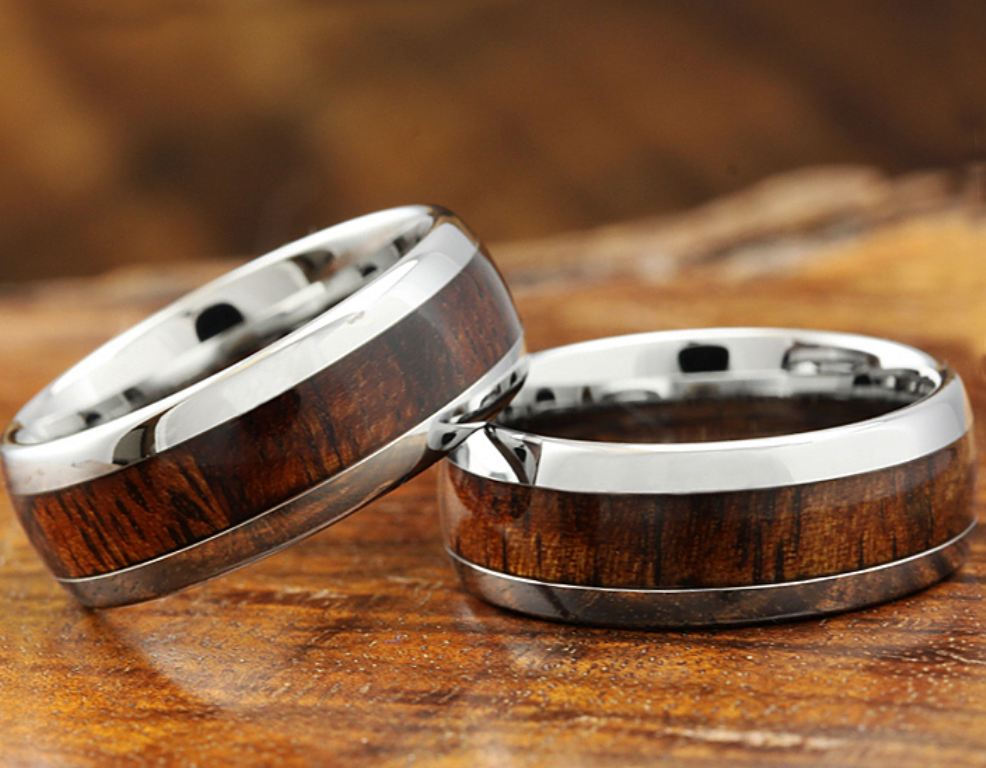 Koa Tungsten 8mm Ring