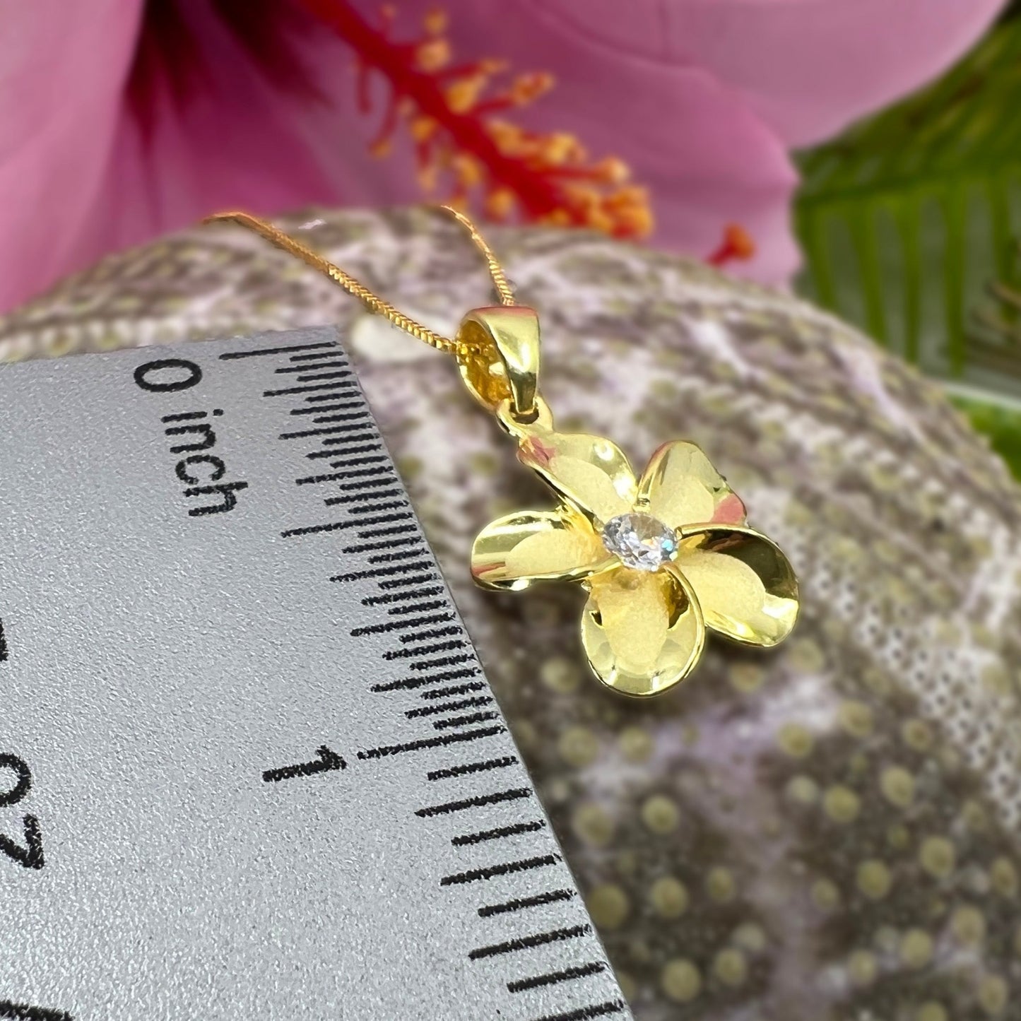 Plumeria Solitaire CZ Pendant w/Chain