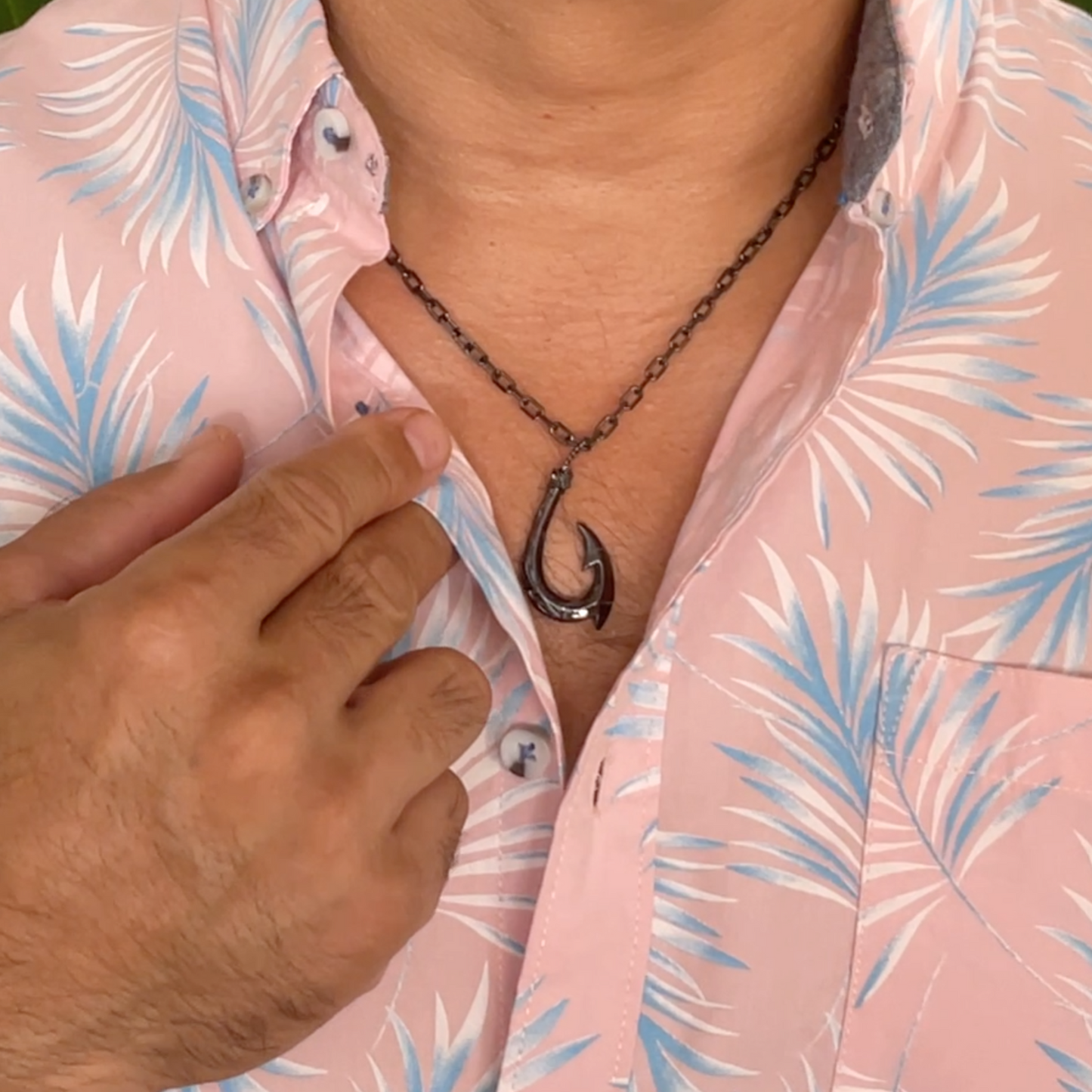 Hawaiian Scroll Fish Hook in Black Onyx Finish