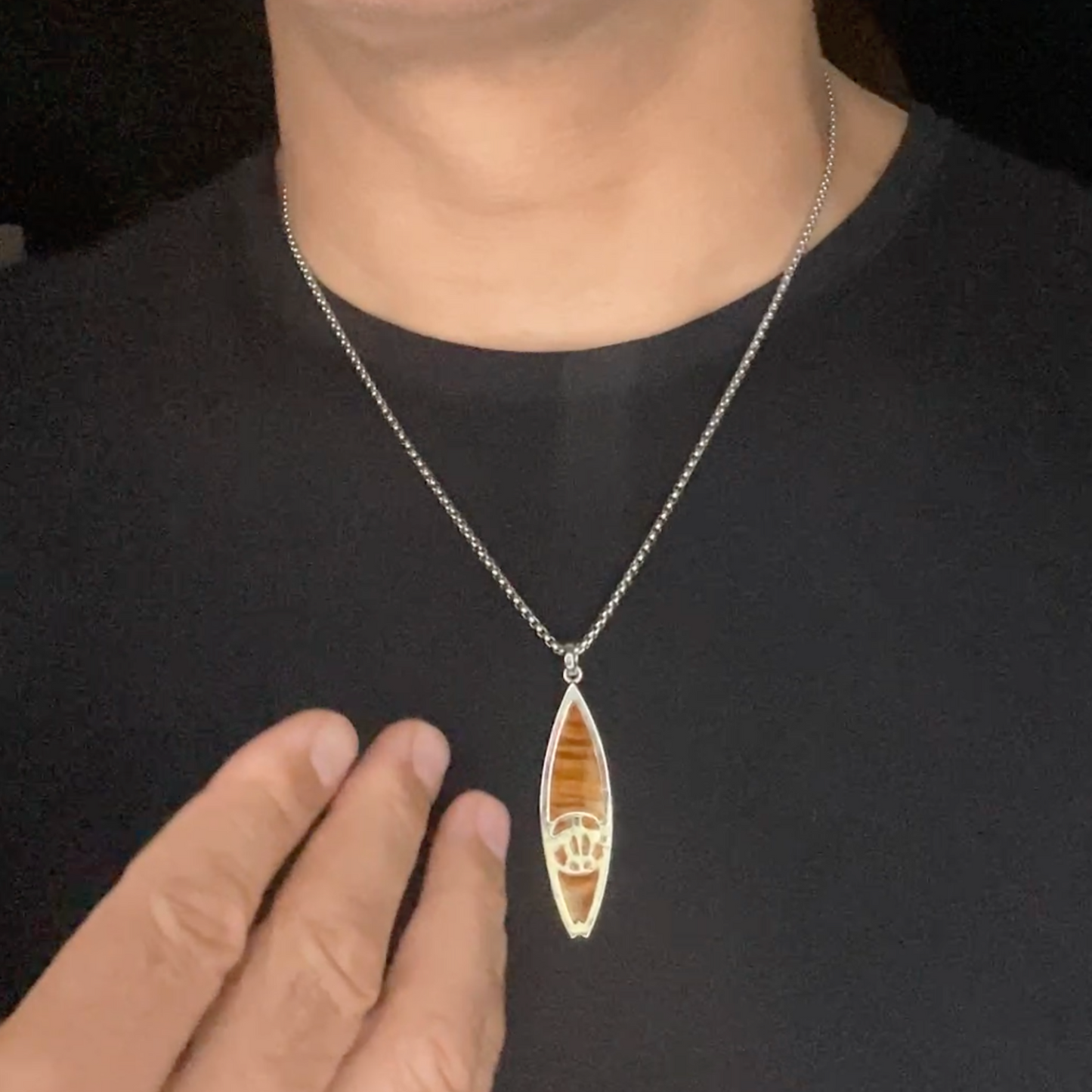 La’au Wood Petroglyph Honu Surfboard Pendant