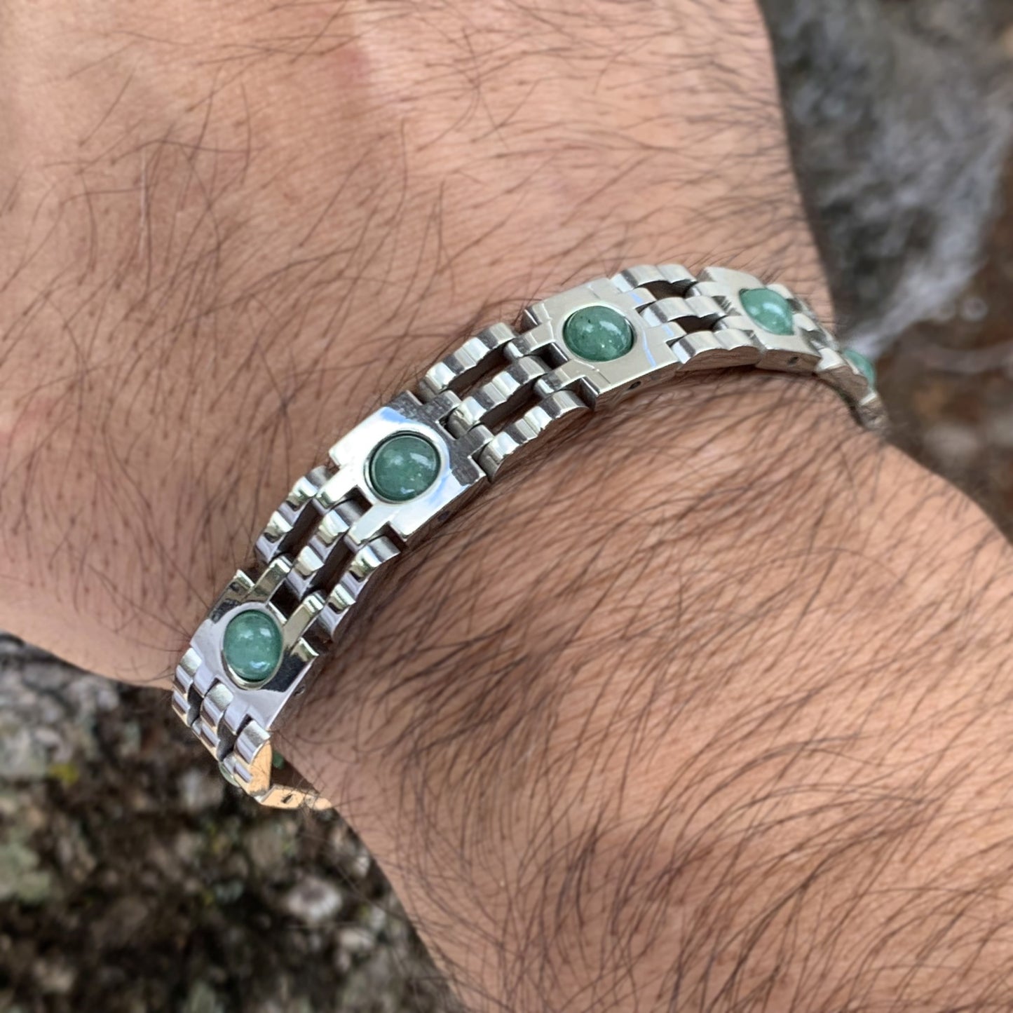 Jade and Stainless Steel Link Bracelet