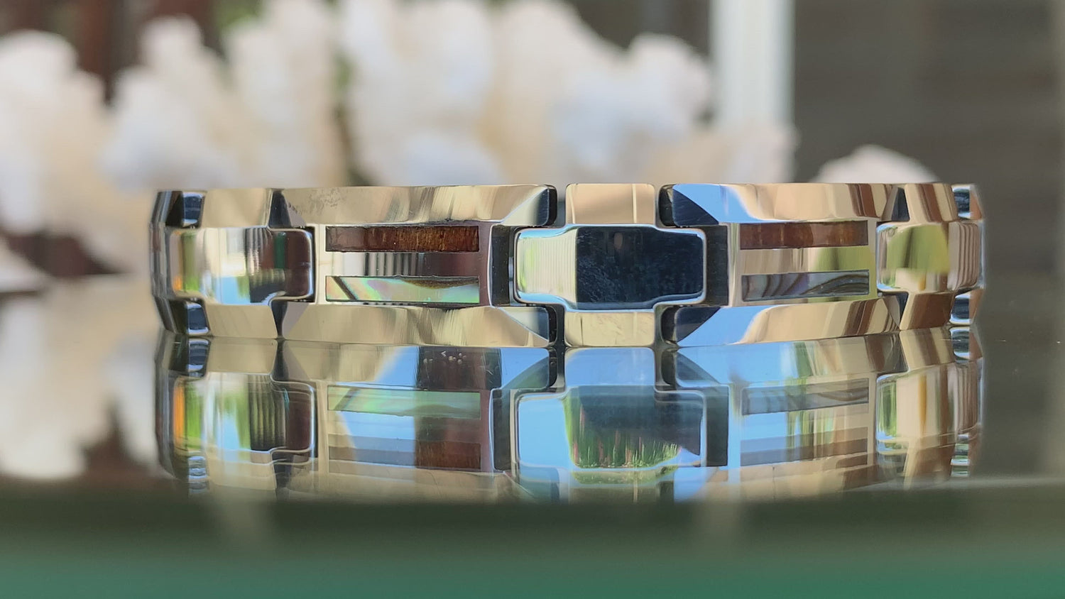Koa Tungsten Bracelet rotating.