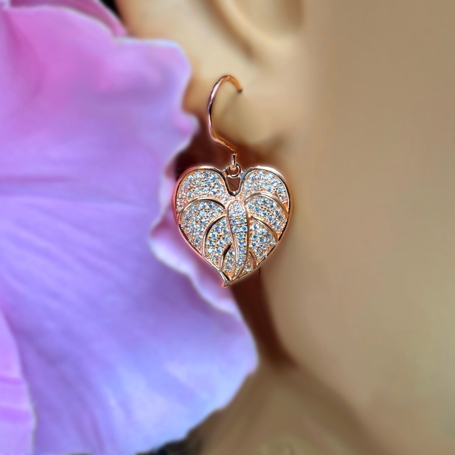 anthurium lovable hearts gold selection Anthurium Pave Heart Jewelry Rose Gold Plated over Sterling Silver / Earrings