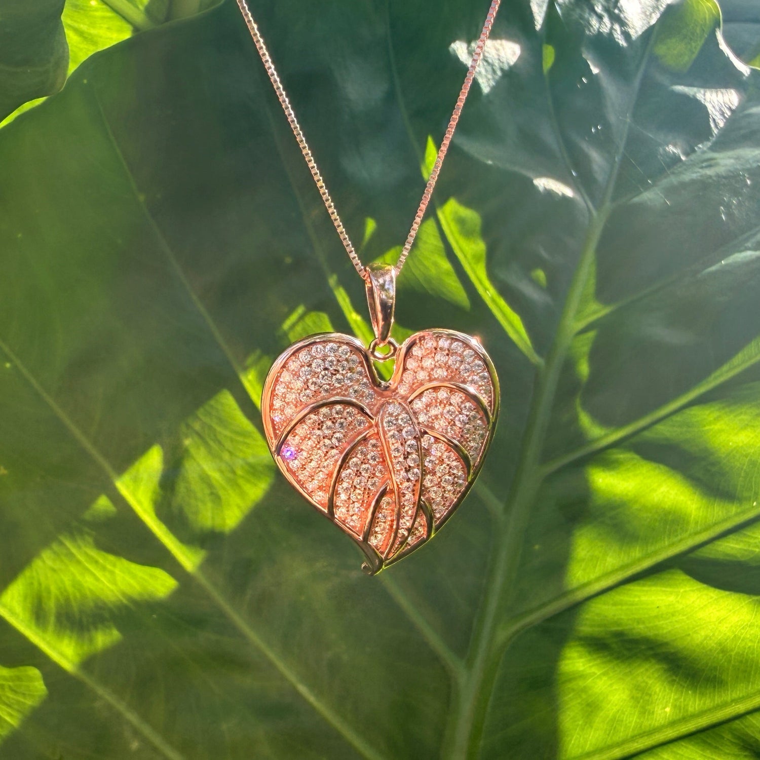 heart shaped anthurium Anthurium Pave Heart Jewelry Rose Gold Plated over Sterling Silver / Sun & Moon Pendants