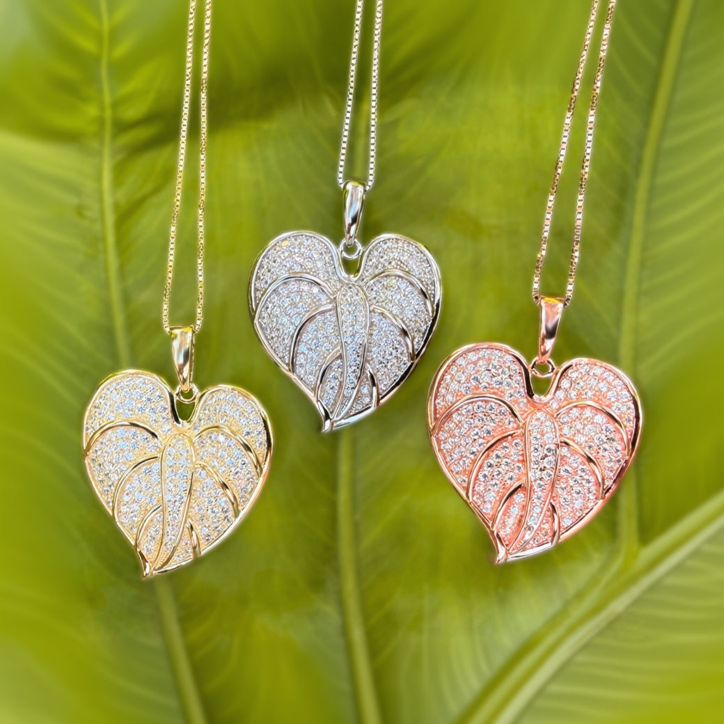 anthurium pendant Anthurium Pave Heart Jewelry Sterling Silver / Sun & Moon Pendants