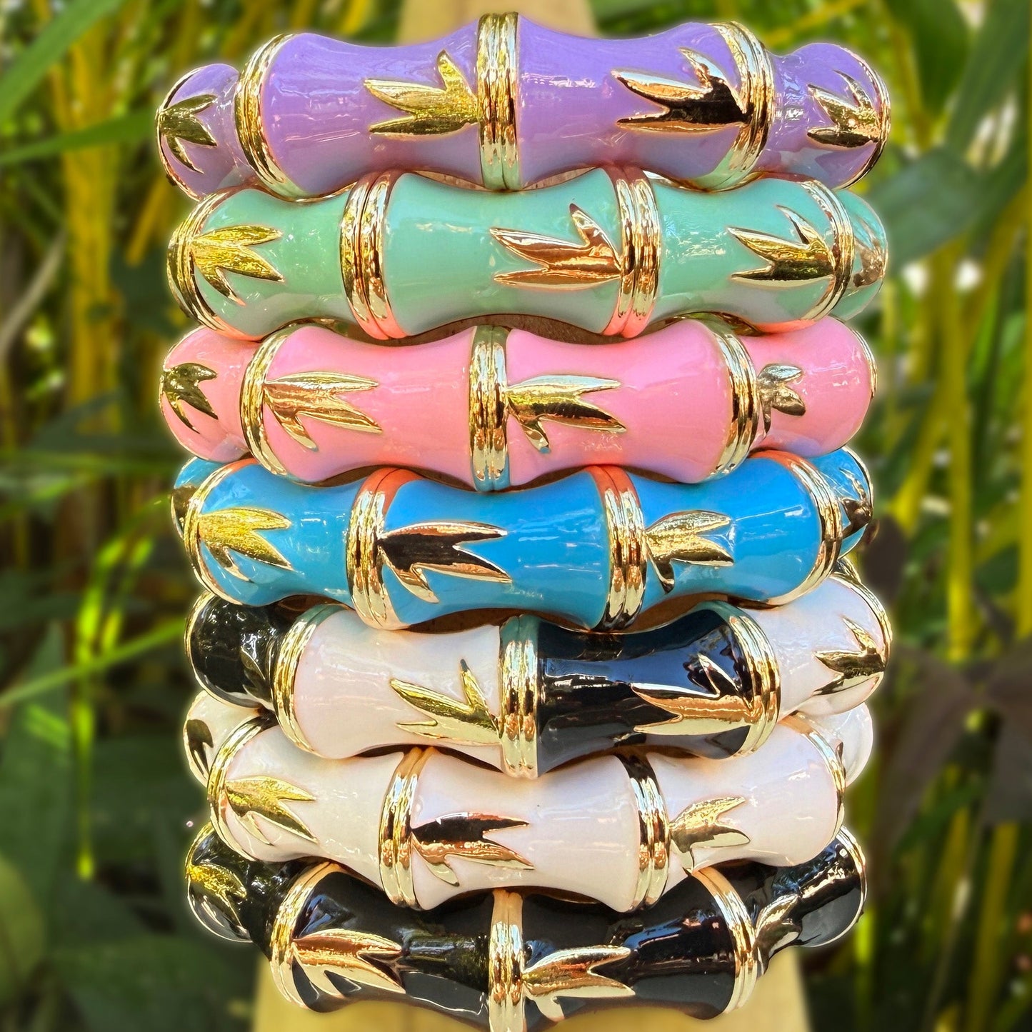 Anuenue Bamboo Hinged Enamel Bracelet Set of 2