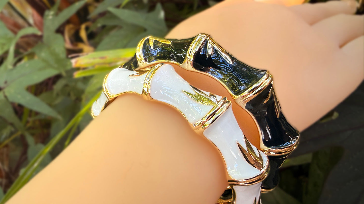 Anuenue Bamboo Hinged Enamel Bracelet Set of 2