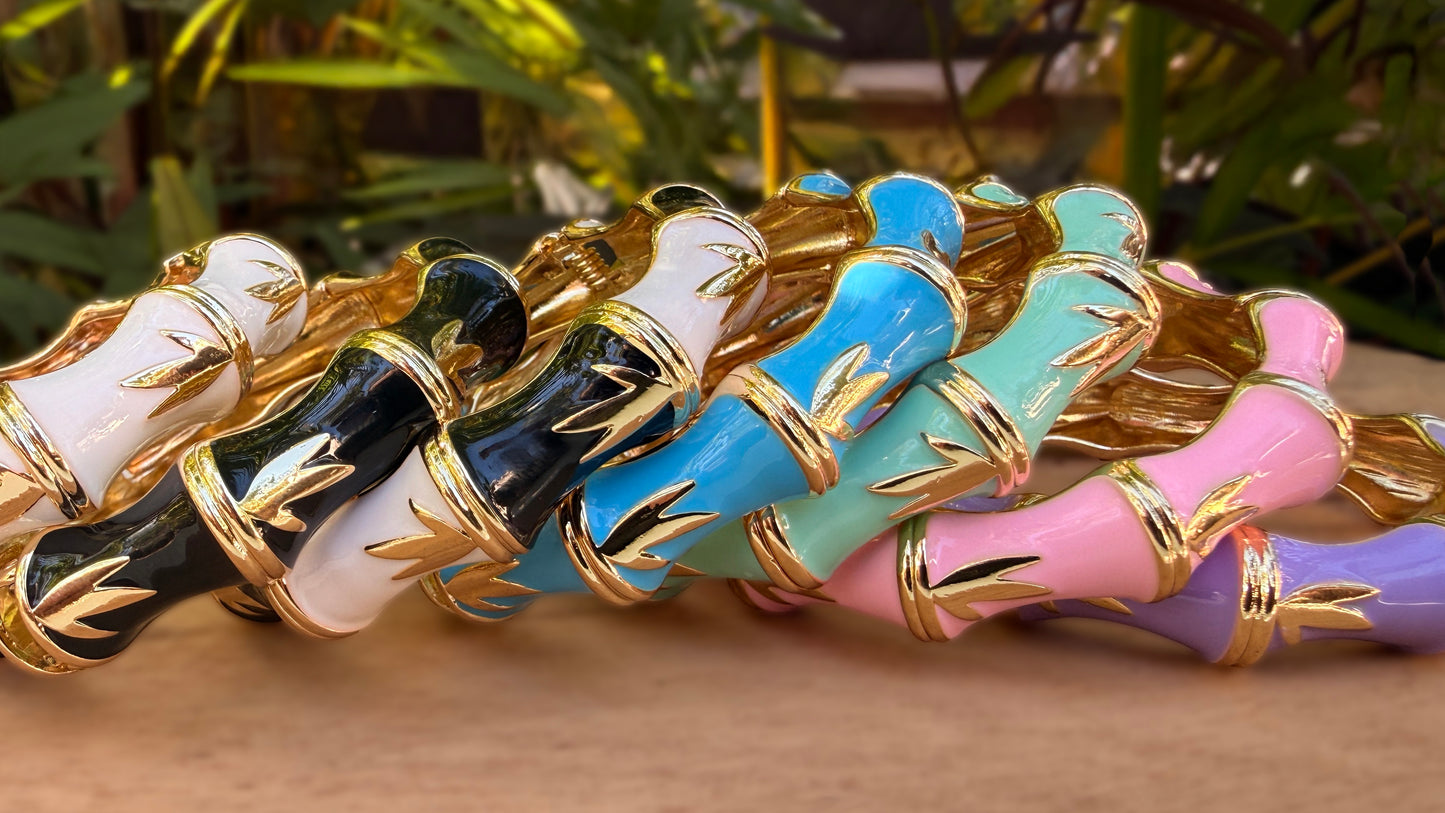 Anuenue Bamboo Hinged Enamel Bracelet Set of 2