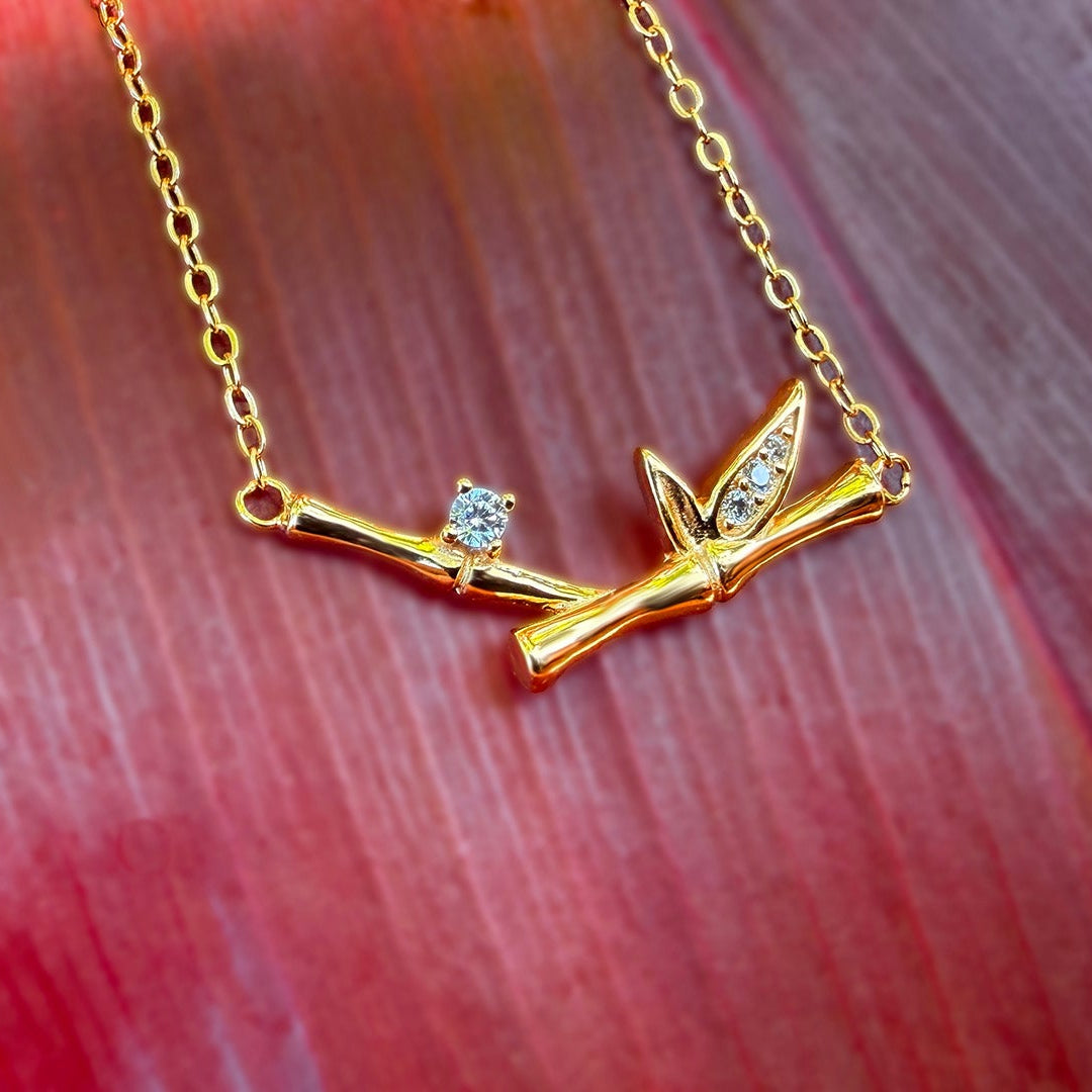 Ohe Bamboo CZ Leaf Pendant
