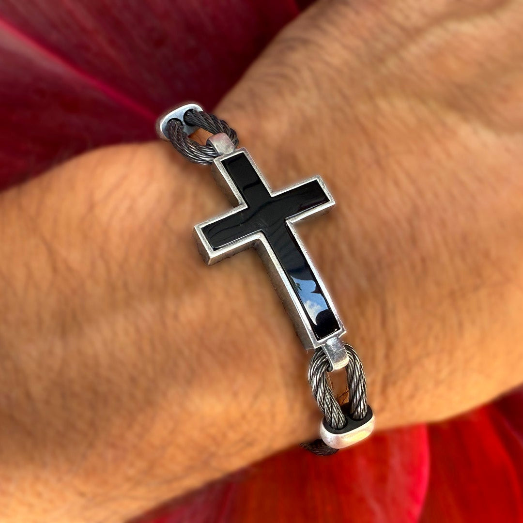 Black Onyx Mana Cross Bracelet