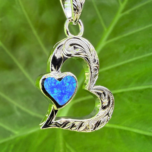 ʻElua Double Heart Opalite Hawaiian Scroll Pendant