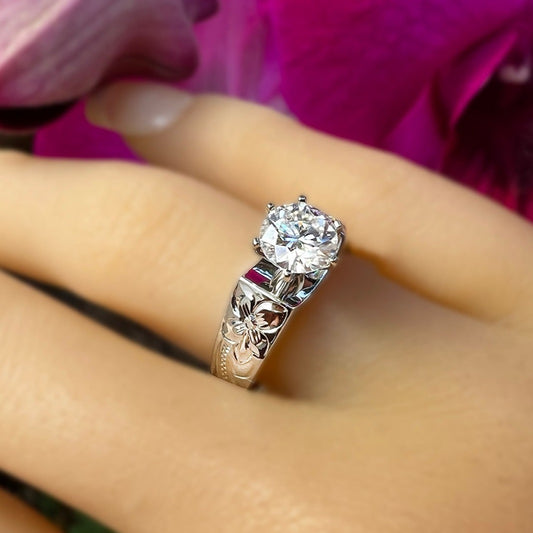 Hawaiian Scroll Moissanite Solitaire Ring