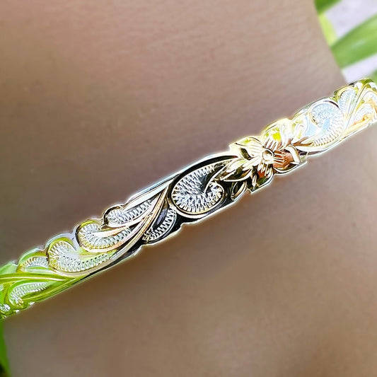 Hawaiian Scroll Queen Design Two Tone Bracelet