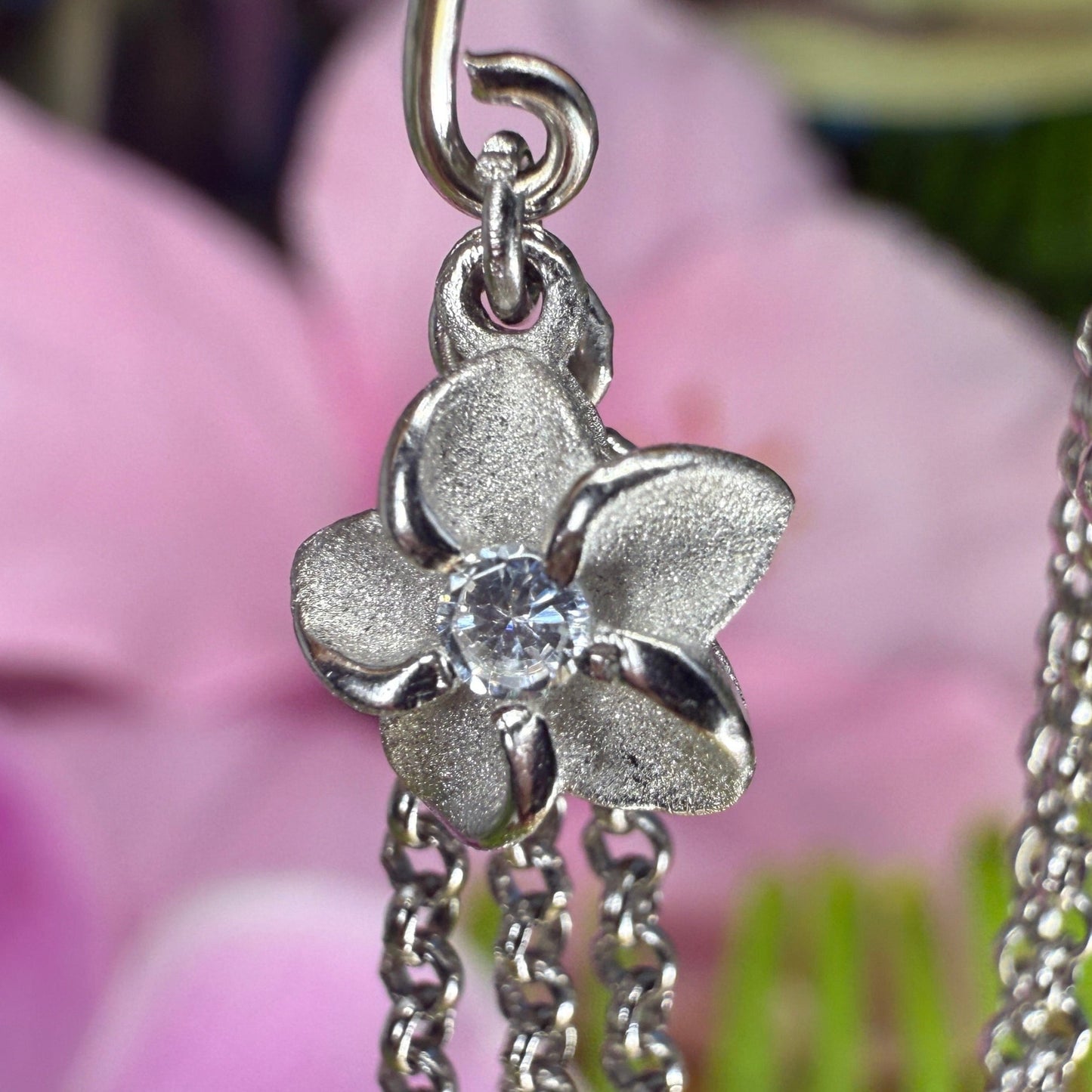 Hawaiian Scroll  Plumeria CZ Ekolu  Dangle Earrings