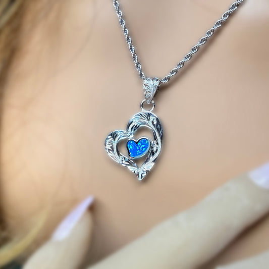 ʻElua Double Heart Opalite Hawaiian Scroll Pendant