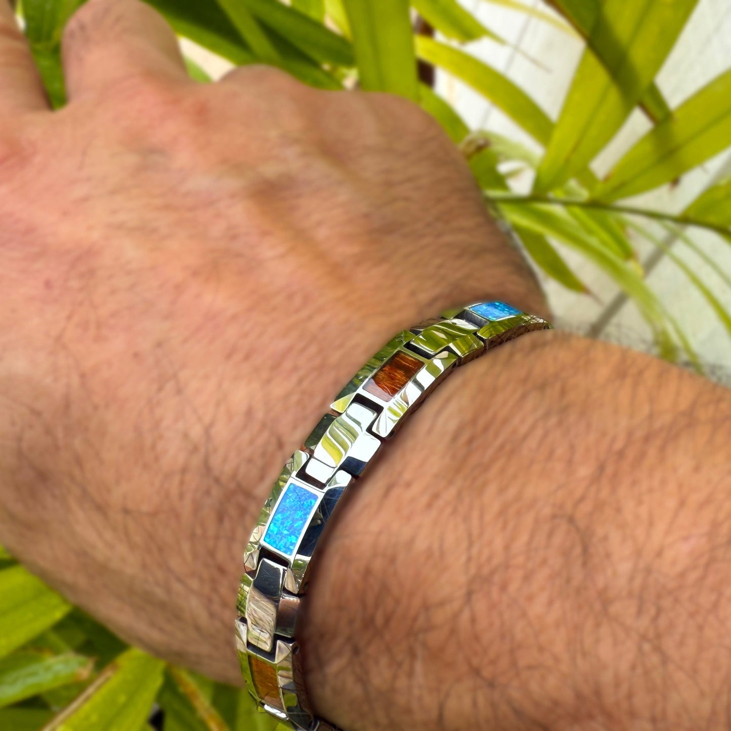 Huipu Koa Opalite Tungsten Link Bracelet