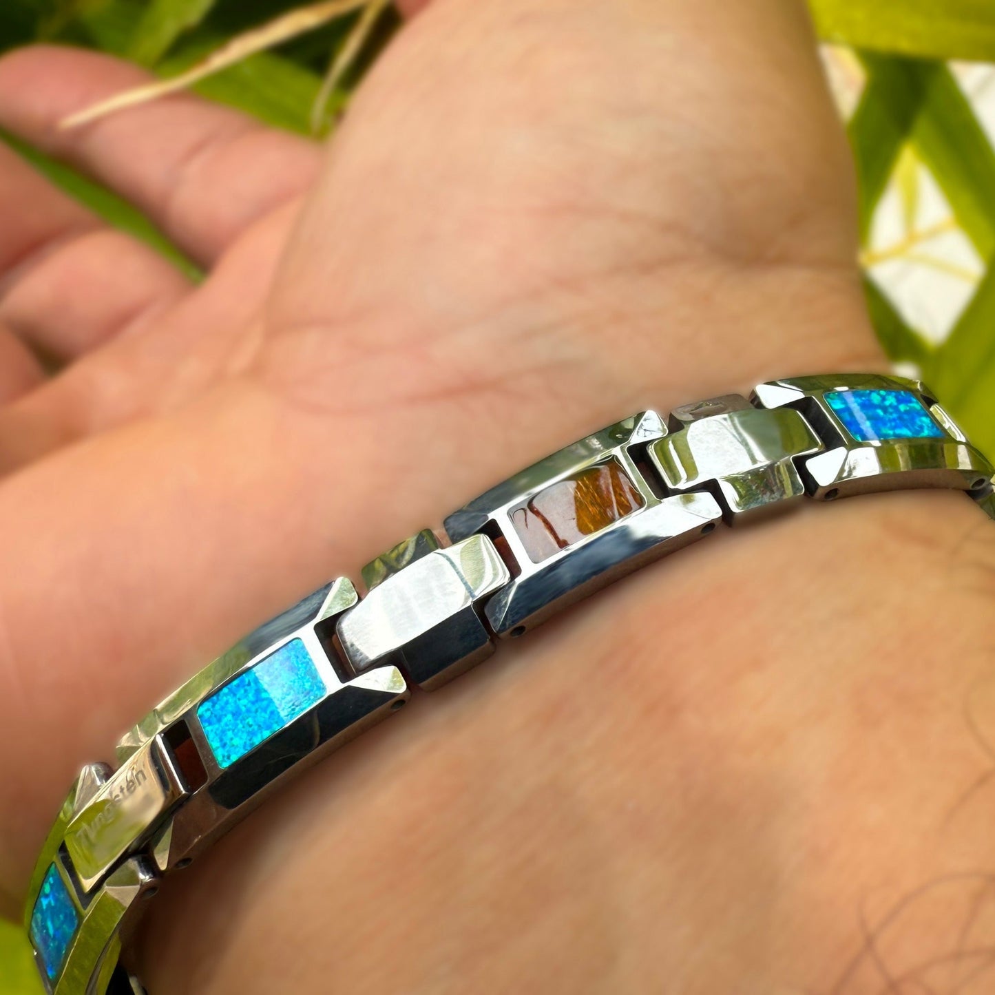 Huipu Koa Opalite Tungsten Link Bracelet