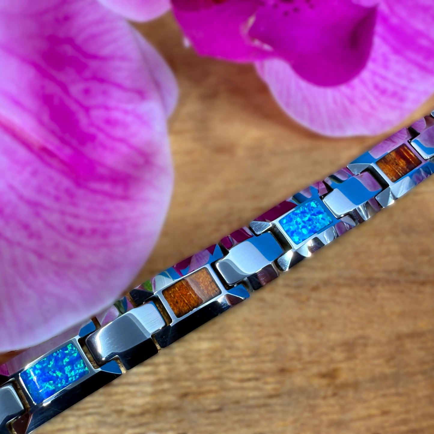 Huipu Koa Opalite Tungsten Link Bracelet