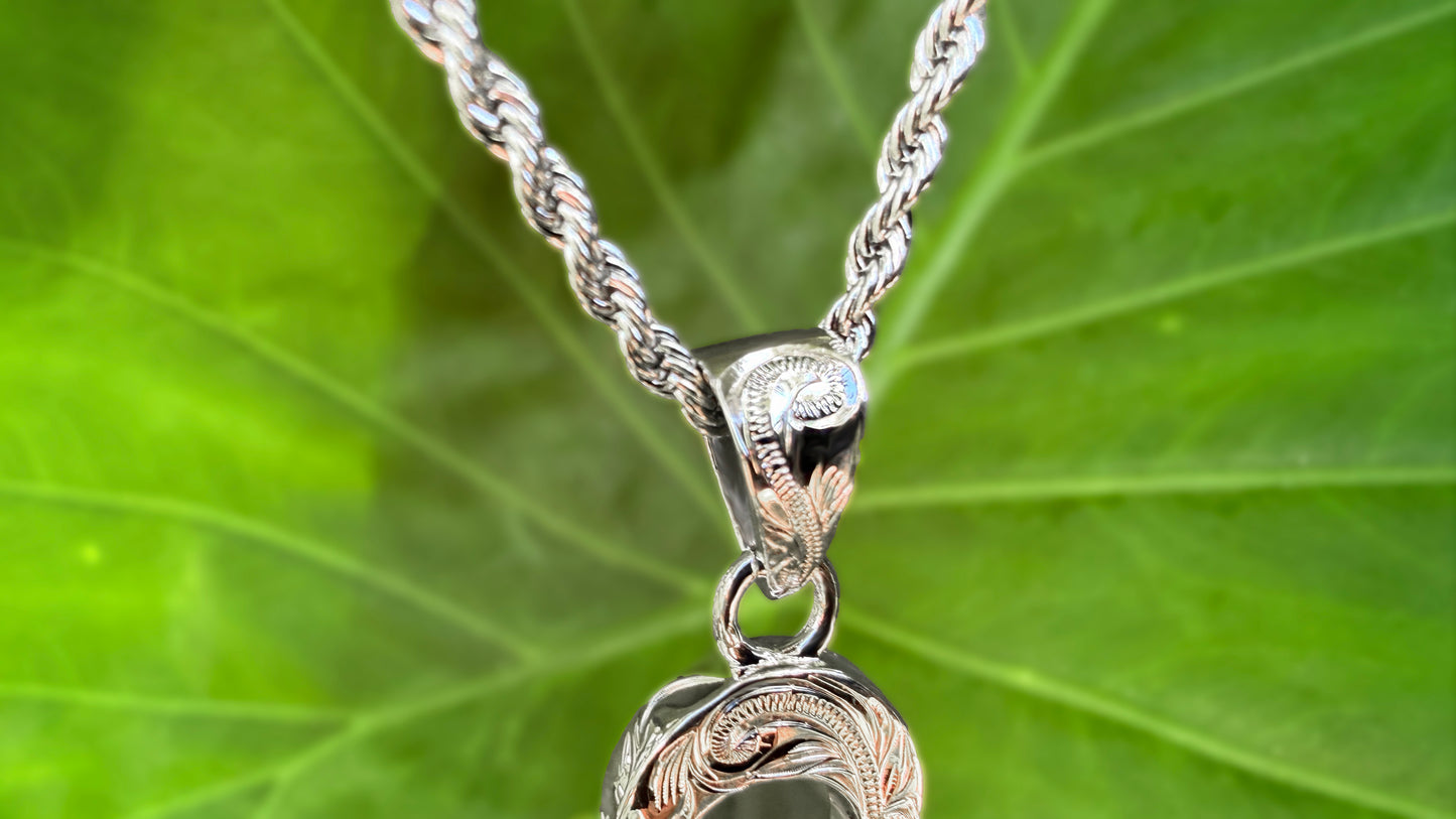 ʻElua Double Heart Opalite Hawaiian Scroll Pendant