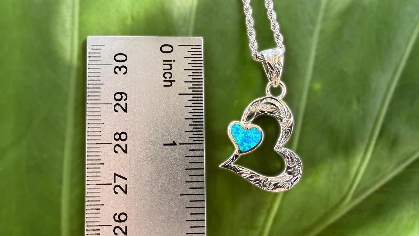 ʻElua Double Heart Opalite Hawaiian Scroll Pendant