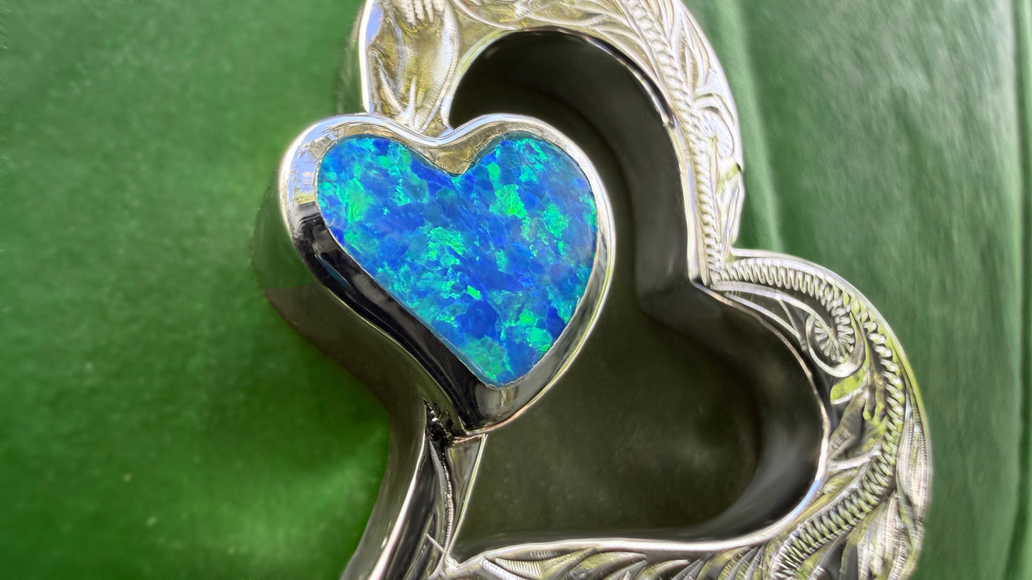 ʻElua Double Heart Opalite Hawaiian Scroll Pendant