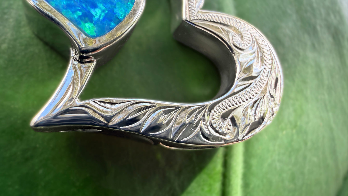 ʻElua Double Heart Opalite Hawaiian Scroll Pendant