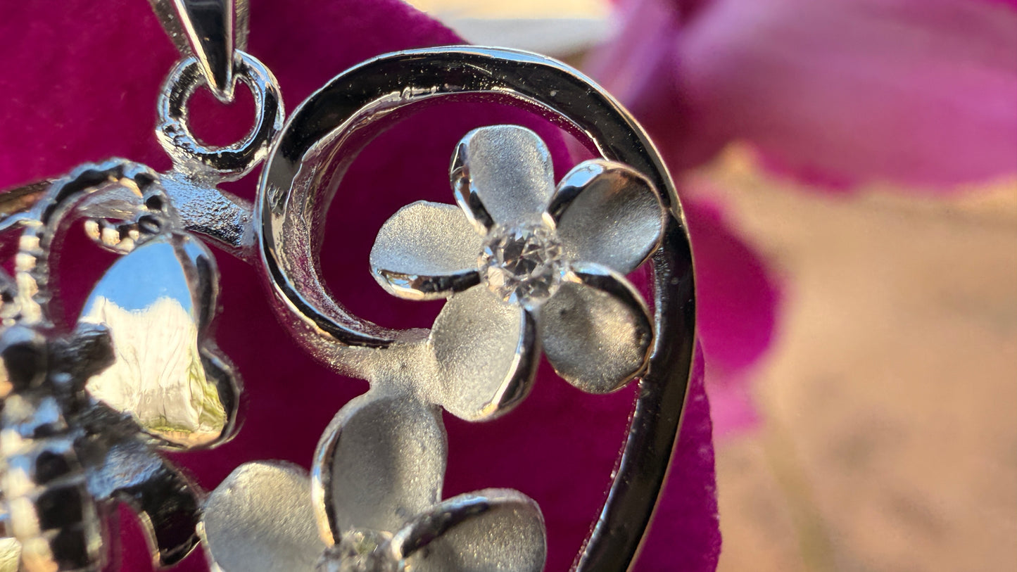Plumeria Butterfly Heart CZ Pendant