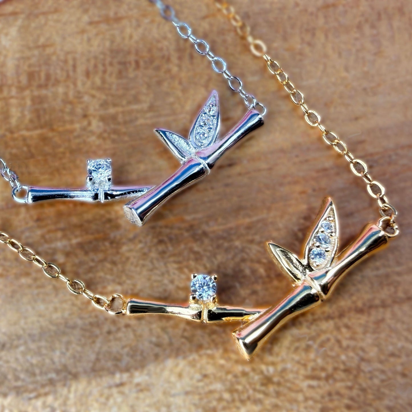 Ohe Bamboo CZ Leaf Pendant
