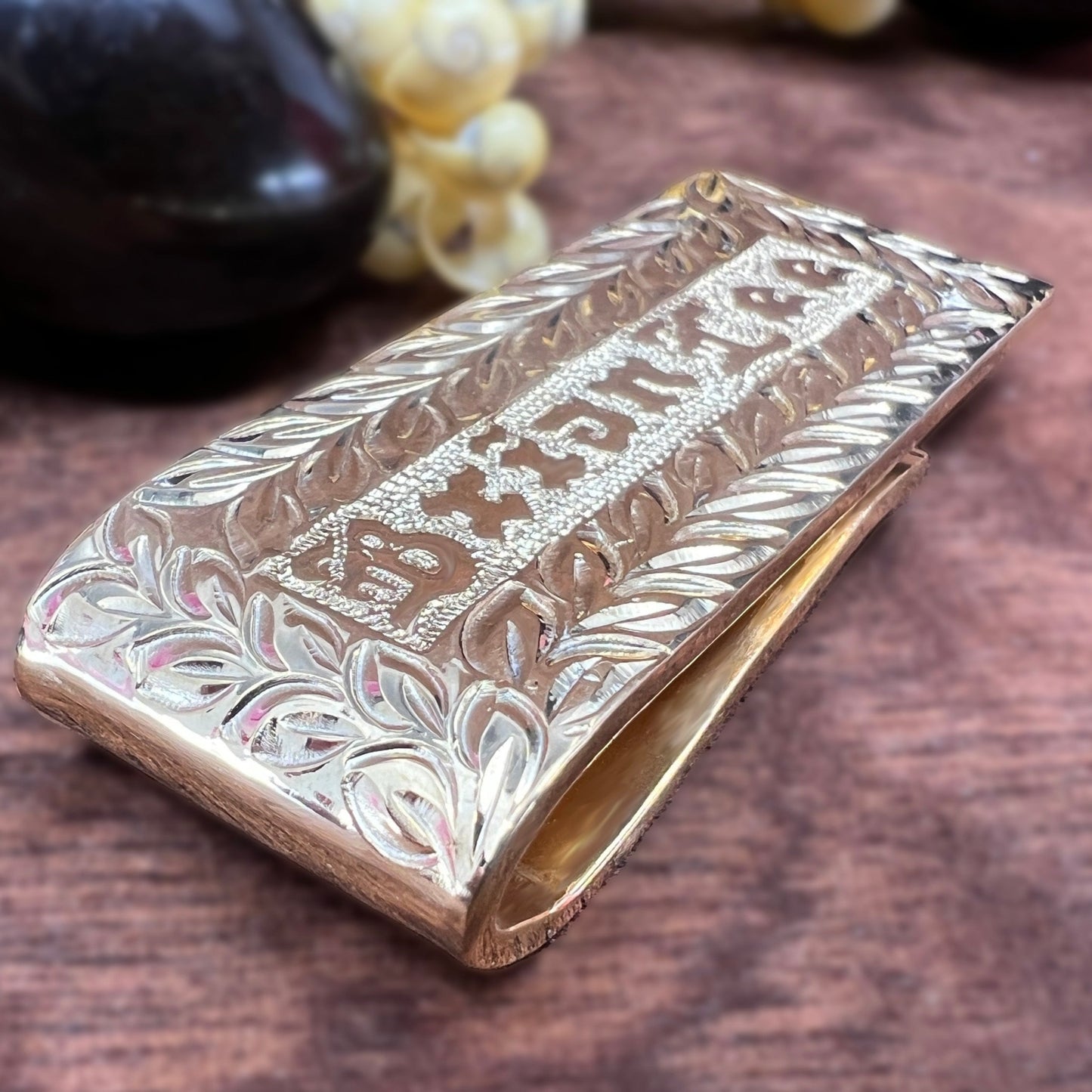 Custom Hawaiian Scroll Money Clip Large Raised Lettering Maile