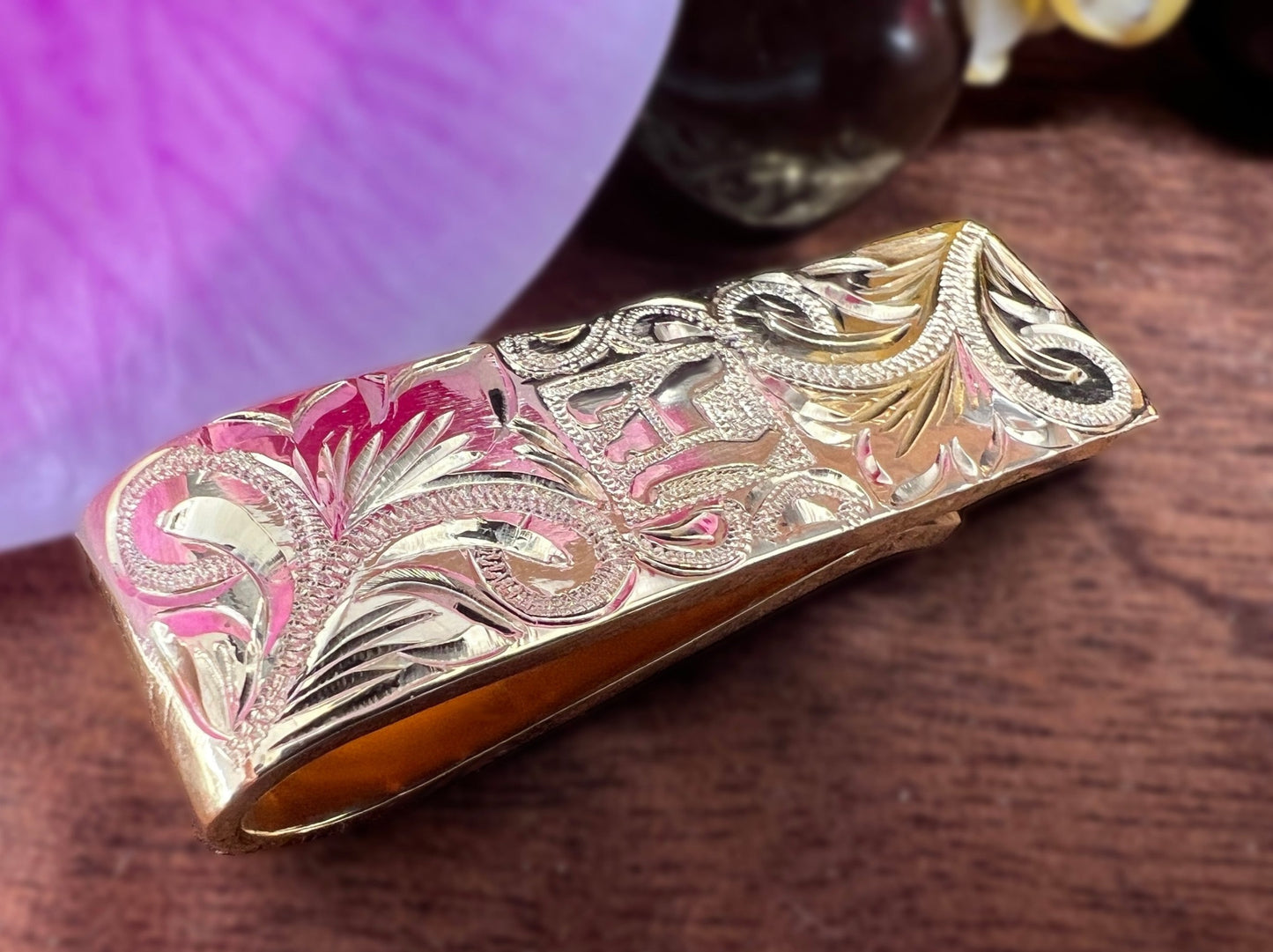 Custom Hawaiian Scroll Money Clip Raised Lettering Small