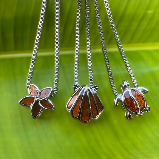 Koa floating Charm Pendants w/Stainless Steel 18” Box Chain