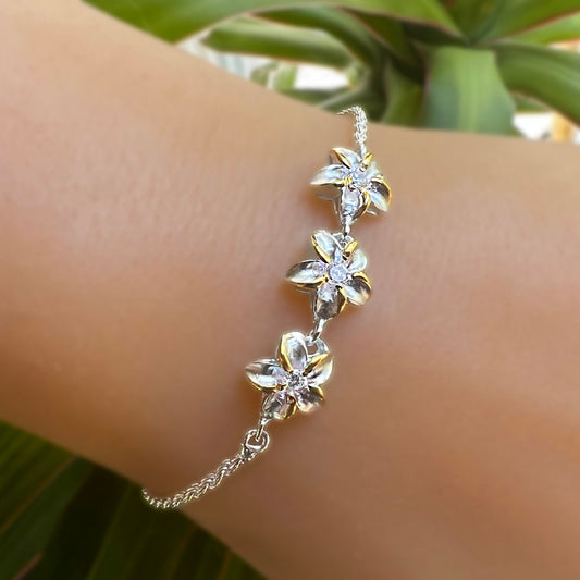 3 Plumeria Two Tone Rope Bracelet