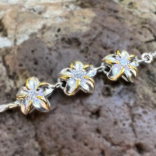 3 Plumeria Two Tone Rope Bracelet