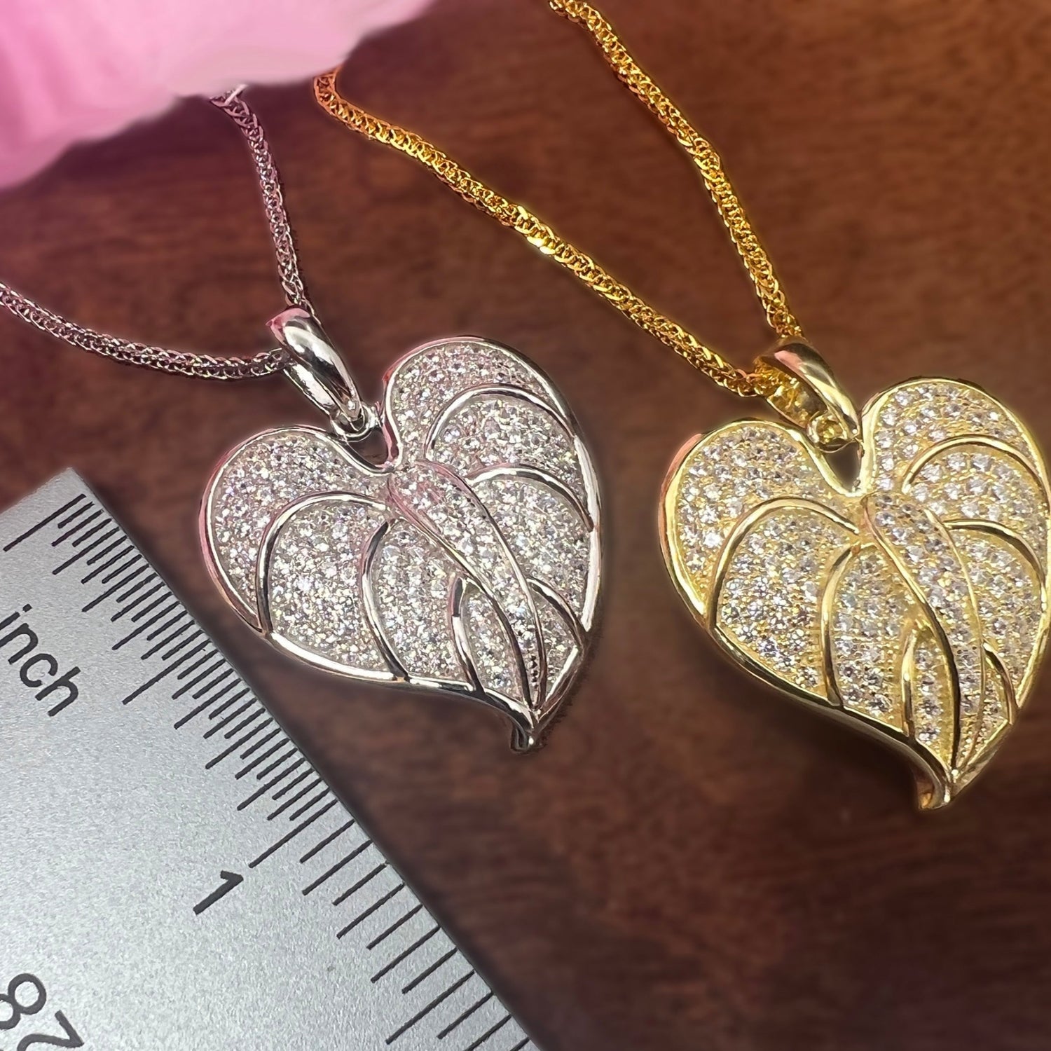 anthurium pendant Anthurium Pave Heart Jewelry Gold Plated over Sterling Silver / Earrings