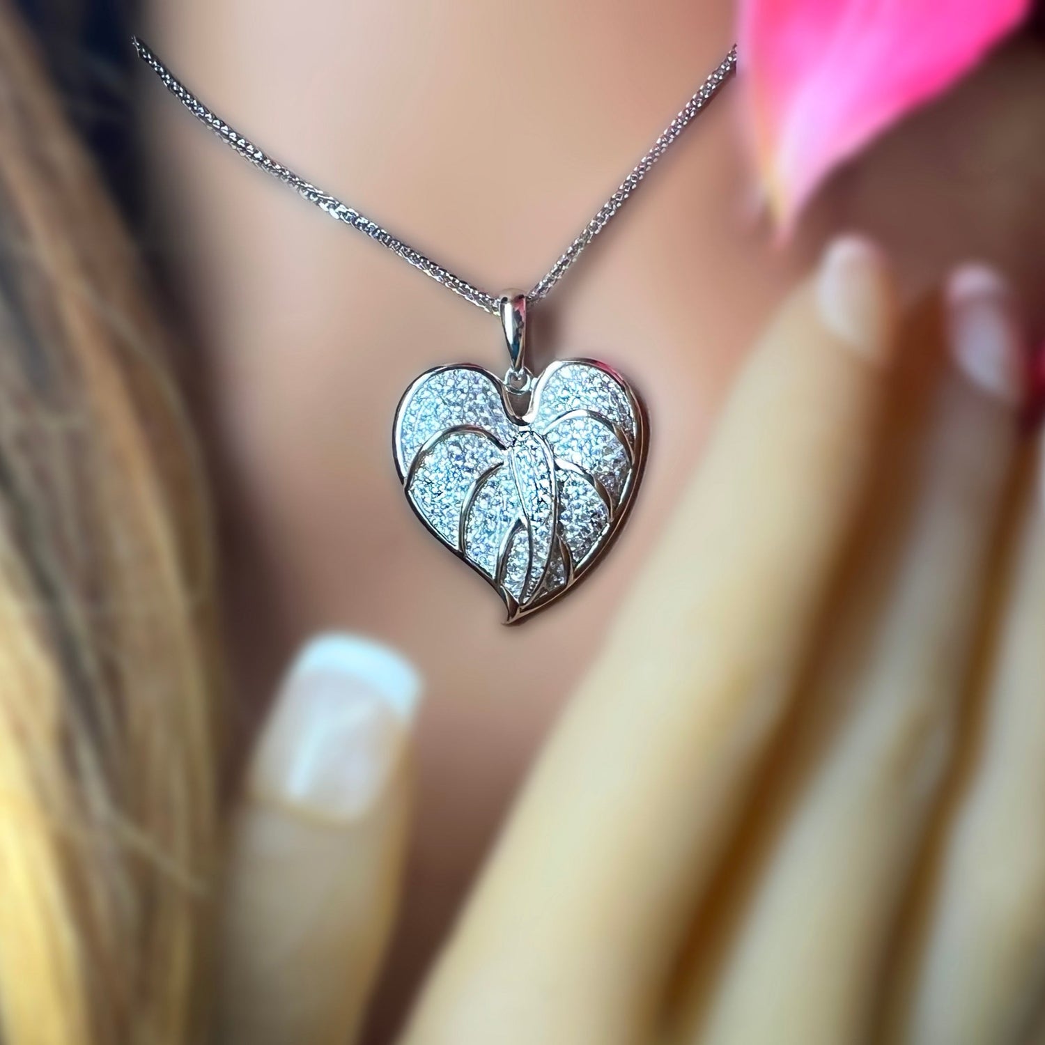 anthurium pendant Anthurium Pave Heart Jewelry