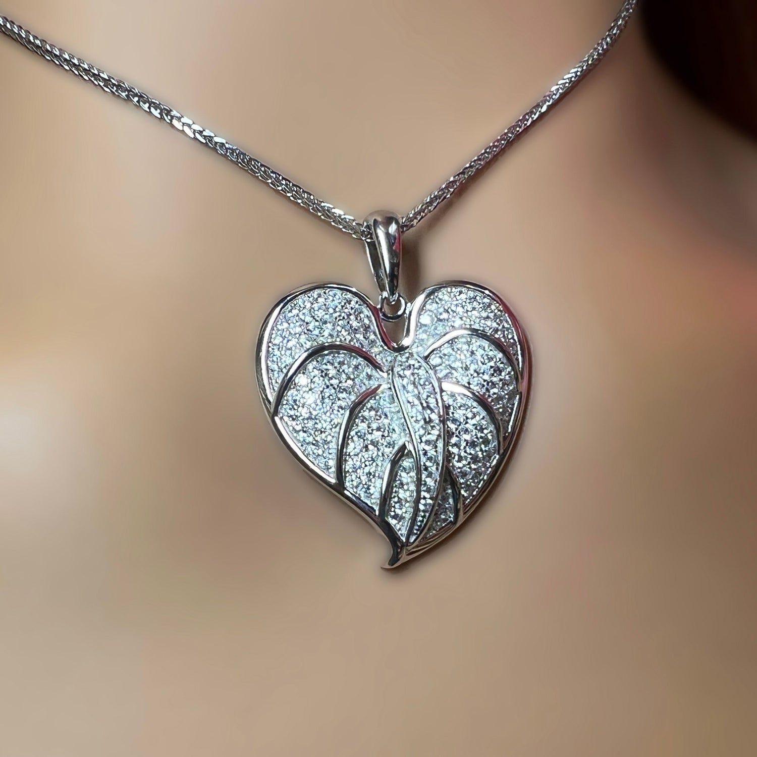 anthurium pendant Anthurium Pave Heart Jewelry Gold Plated over Sterling Silver / Earrings