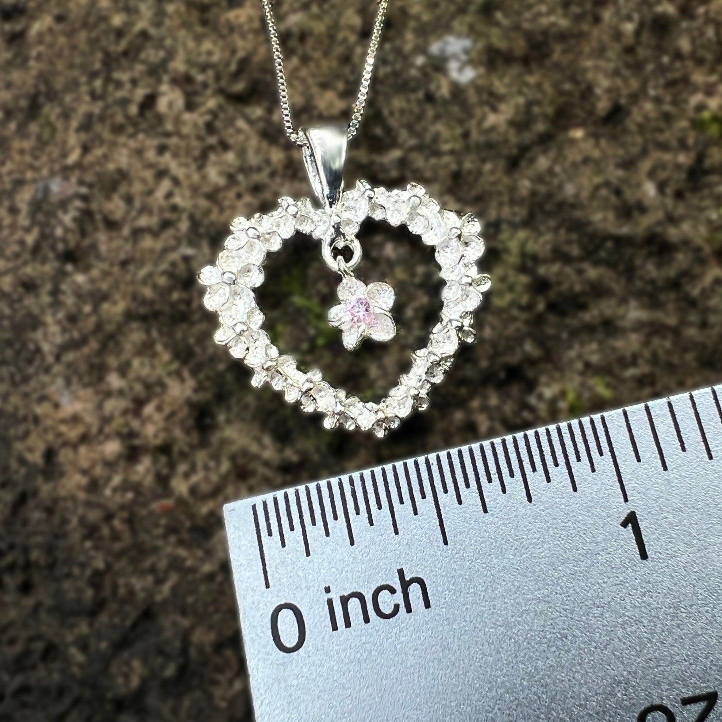 Flower Lei Heart  Pendant w/Pink  CZ Plumeria Flower