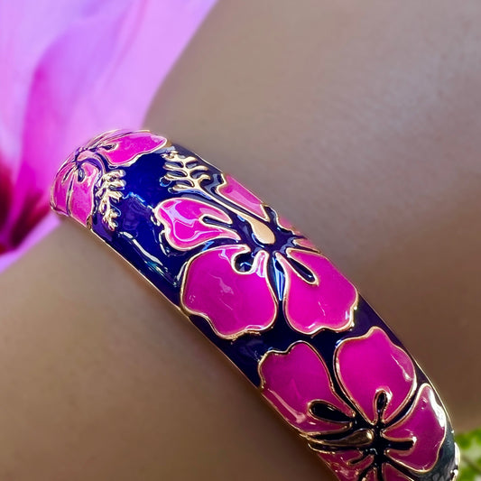 Tropical Colors Puanani Hibiscus Flower Bangle Set of 2