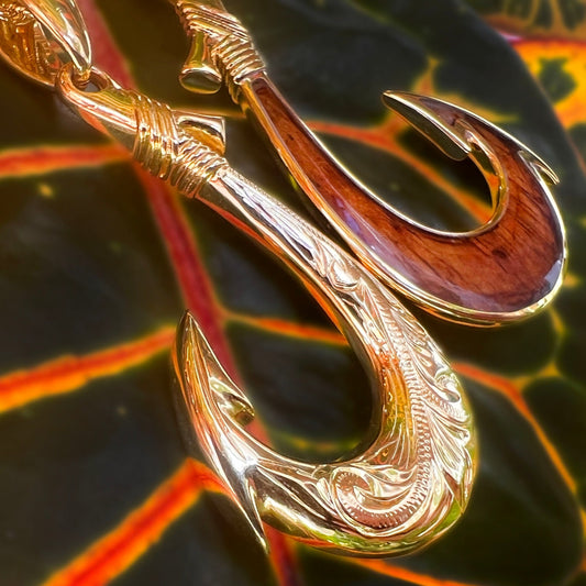 Koa Wood Hawaiian Scroll Reversible Fish Hook