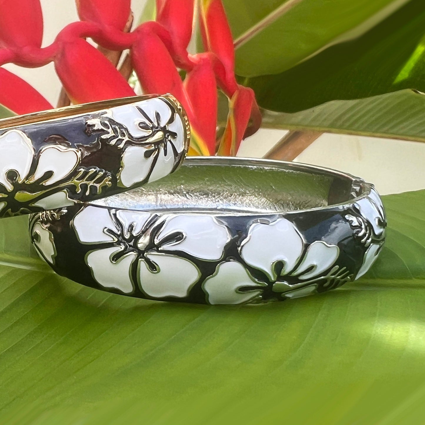 Tropical Colors Puanani Hibiscus Flower Bangle Set of 2