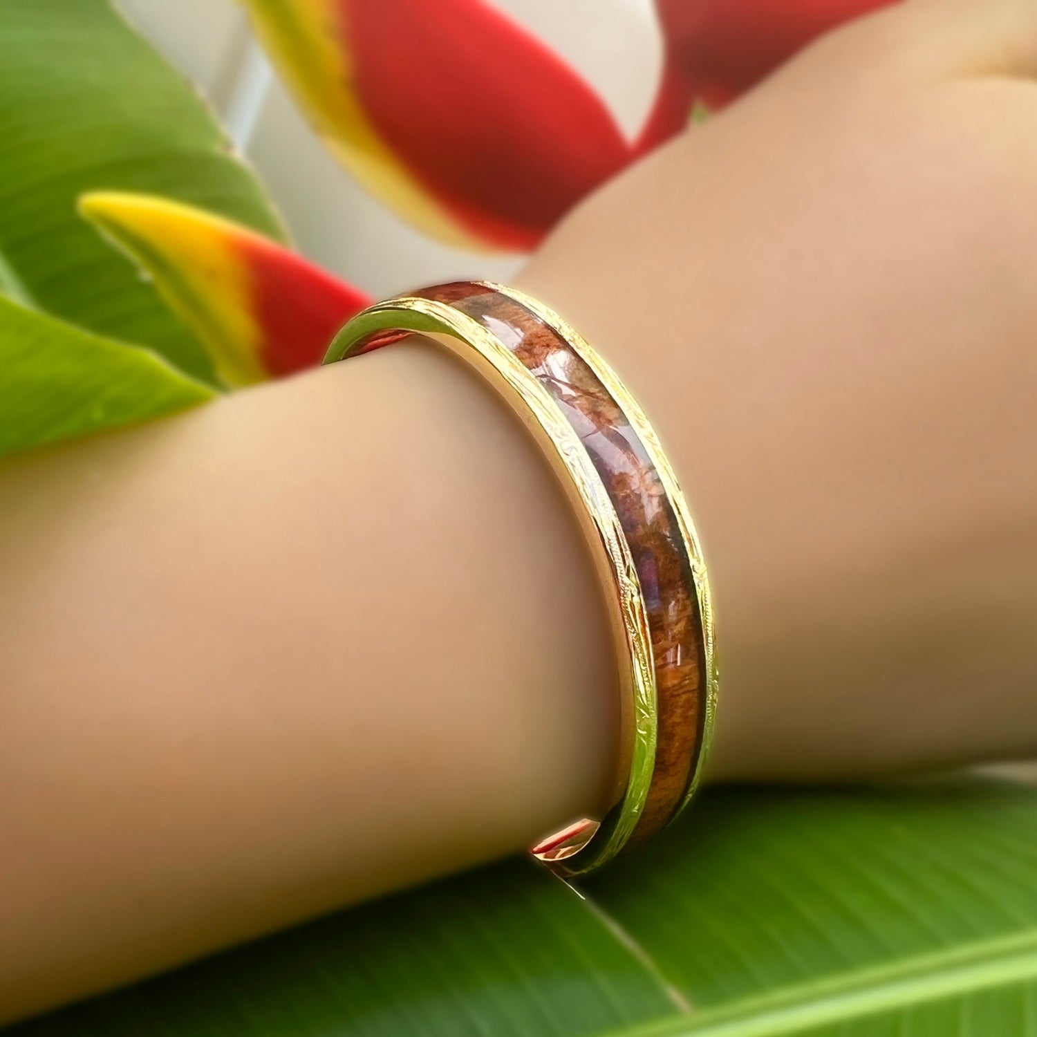 Koa Wood Hawaiian Scroll Cuff