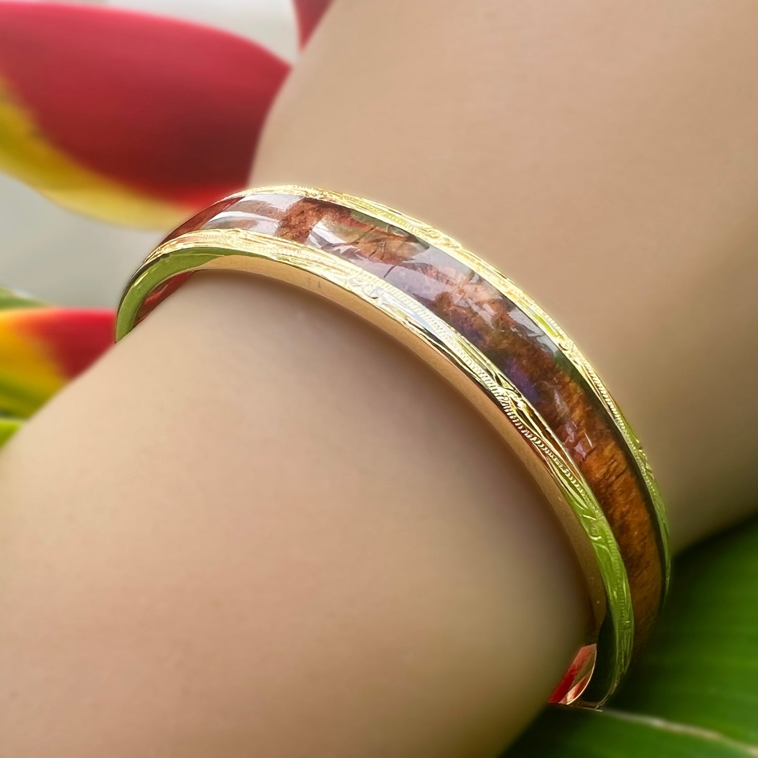 Koa Wood Hawaiian Scroll Cuff