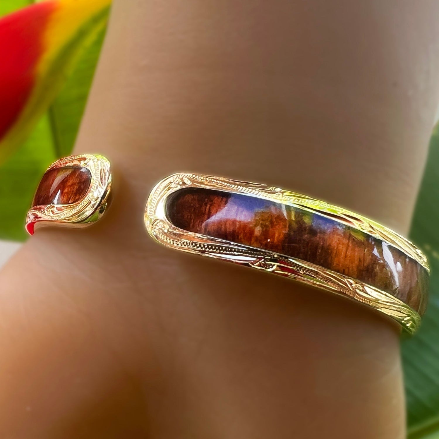 Koa Wood Hawaiian Scroll Cuff