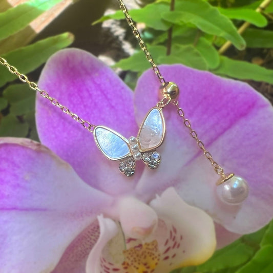 Butterfly Lariat Pearl Necklace 1