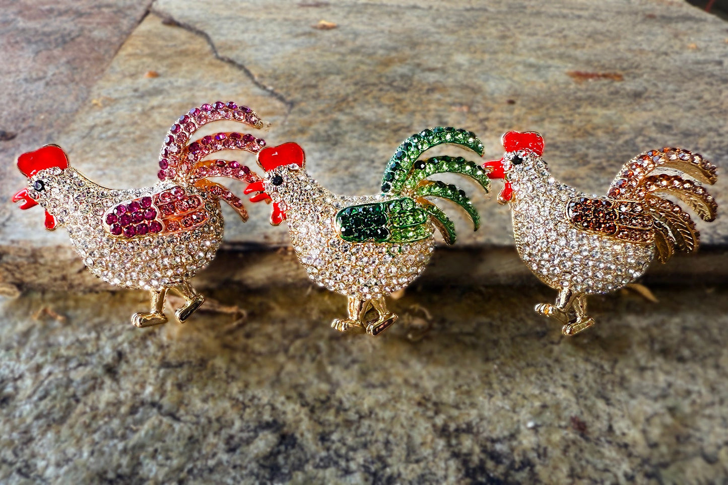 Kauai Rhinestone Rooster Magnets Set of 3