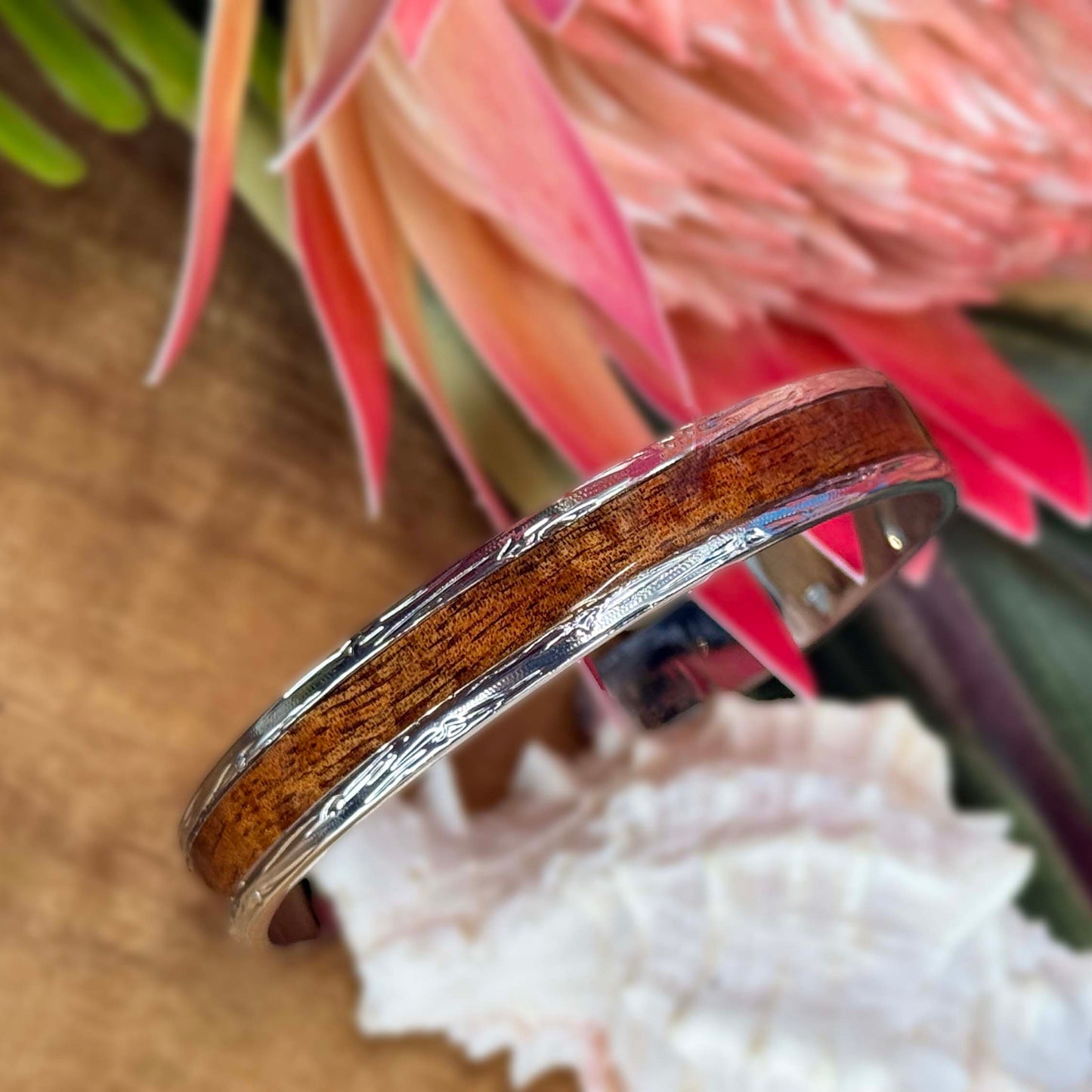 Koa Wood Hawaiian Scroll Cuff
