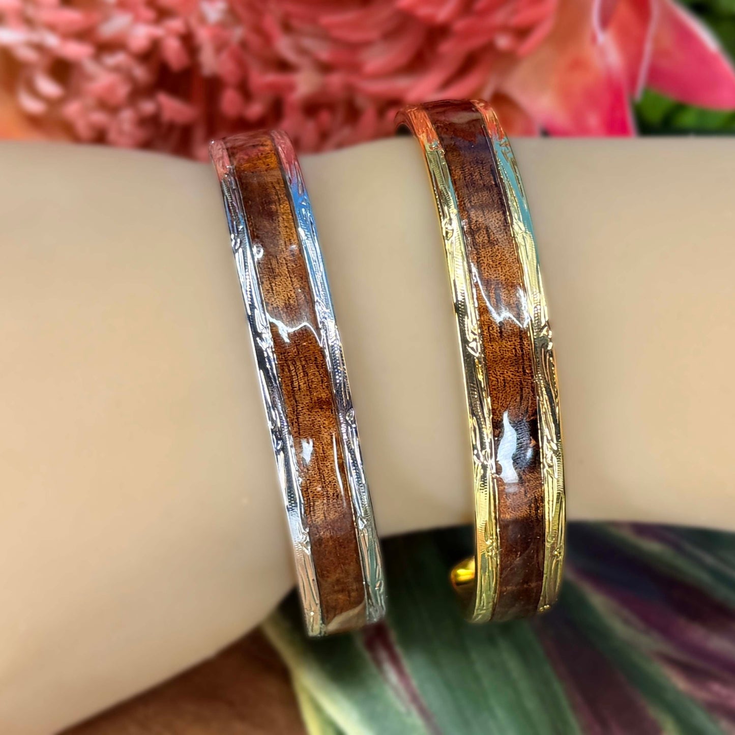 Koa Wood Hawaiian Scroll Cuff
